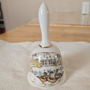 White Ceramic Bell with Duck Design